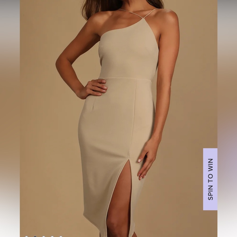 Lulu’s Size XS Beige Asymmetrical Bodycon Mini Dress NEW WITH TAGS!